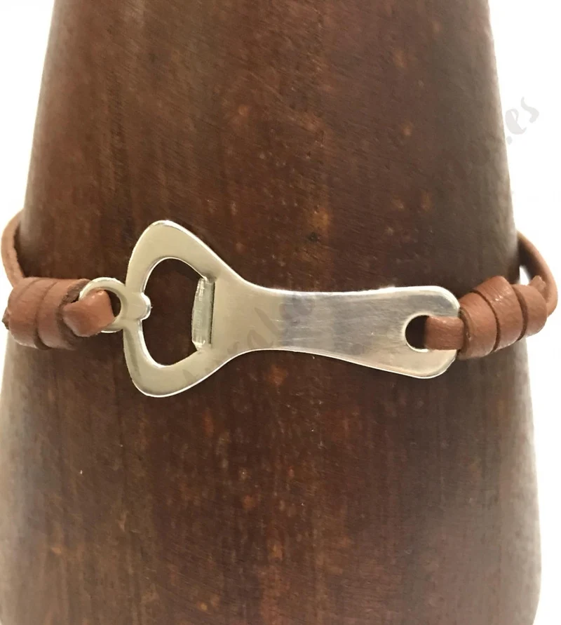 Pulsera camarero en plata y cuero