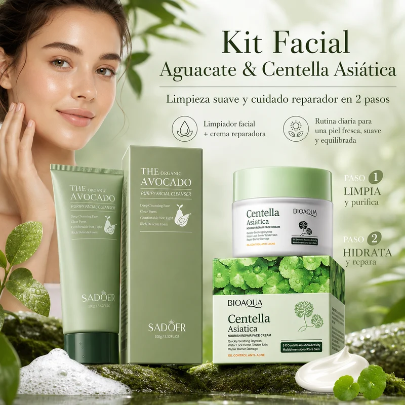 Kit Facial Aguacate & Centella Asiática – Limpieza, Hidratación y Confort