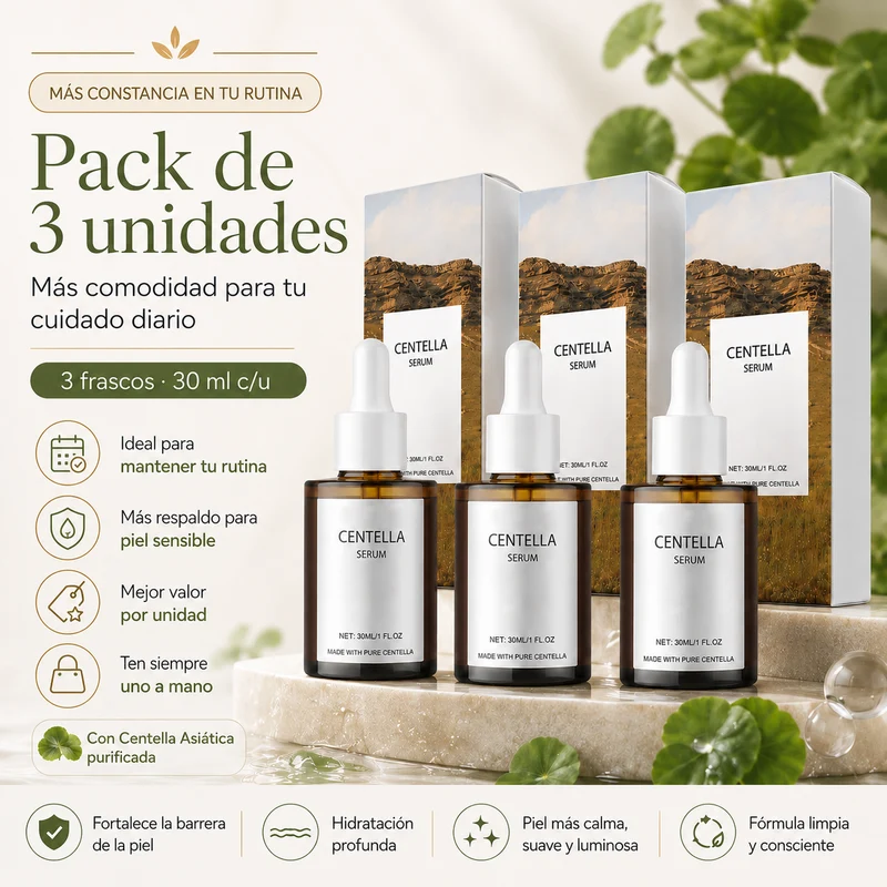 Sérum Facial de Centella Asiática con Niacinamida y Ácido Hialurónico – Hidratación, Calma y Barrera Cutánea, 30 ml