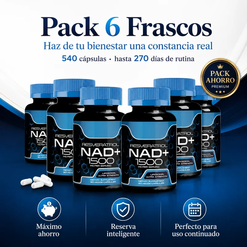 Liposomal NAD+ con Resveratrol 1500 mg – Suplemento para Energía Celular, Vitalidad y Envejecimiento Saludable | 90 Cápsulas