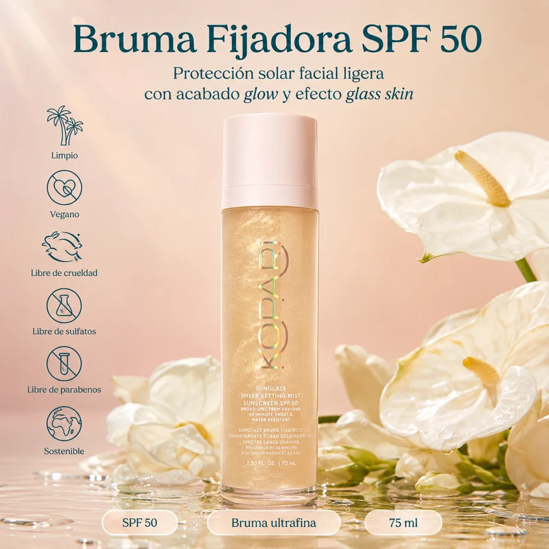 Sunglaze Bruma Fijadora Solar SPF 50 con Ácido Hialurónico y Vitamina C – 75 ml