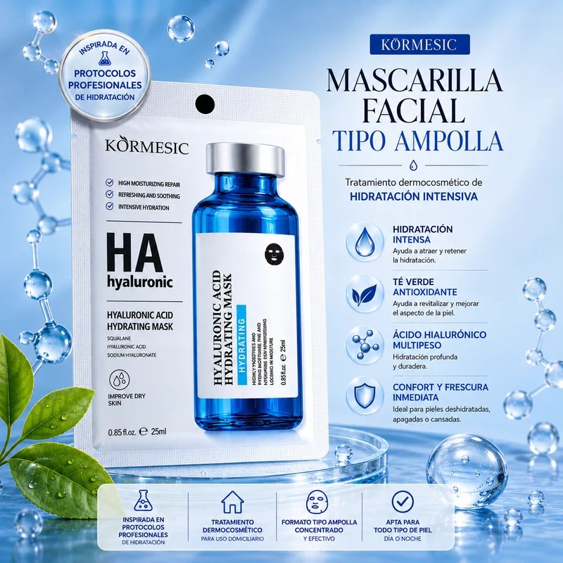 Mascarilla Facial con Ácido Hialurónico y Té Verde | Hidratación Intensiva 25ml