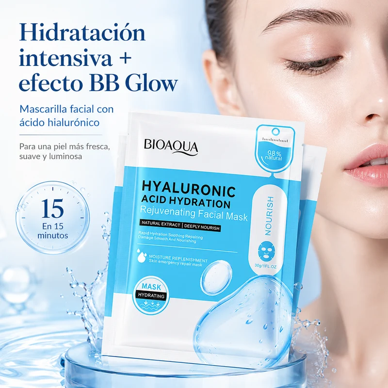 Mascarilla Facial Hidratante con Ácido Hialurónico | Hidratación Intensiva y Efecto BB Glow