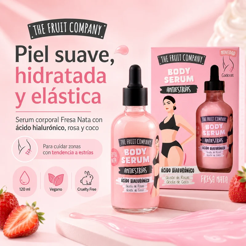 Serum Corporal Antiestrías Fresa Nata 120 ml | Ácido Hialurónico, Rosa y Coco