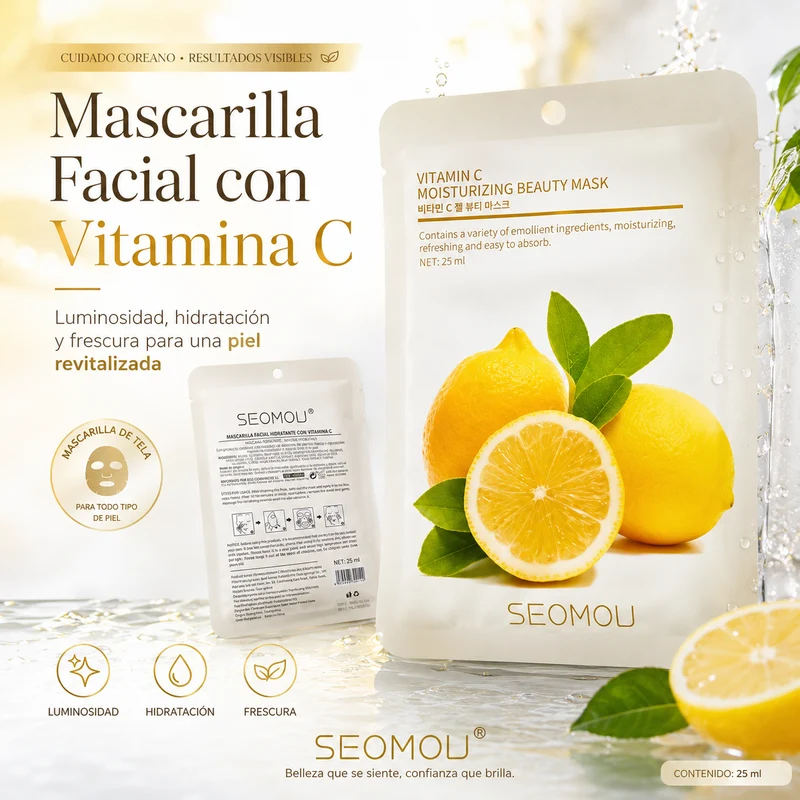 Pack 4 Mascarillas Faciales con Vitamina C | Piel Luminosa, Hidratada y Revitalizada