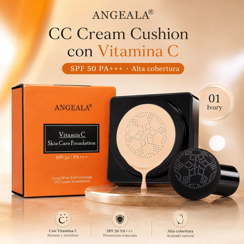 CC Cream Cushion con Vitamina C SPF 50 PA+++ | Base Correctora de Alta Cobertura