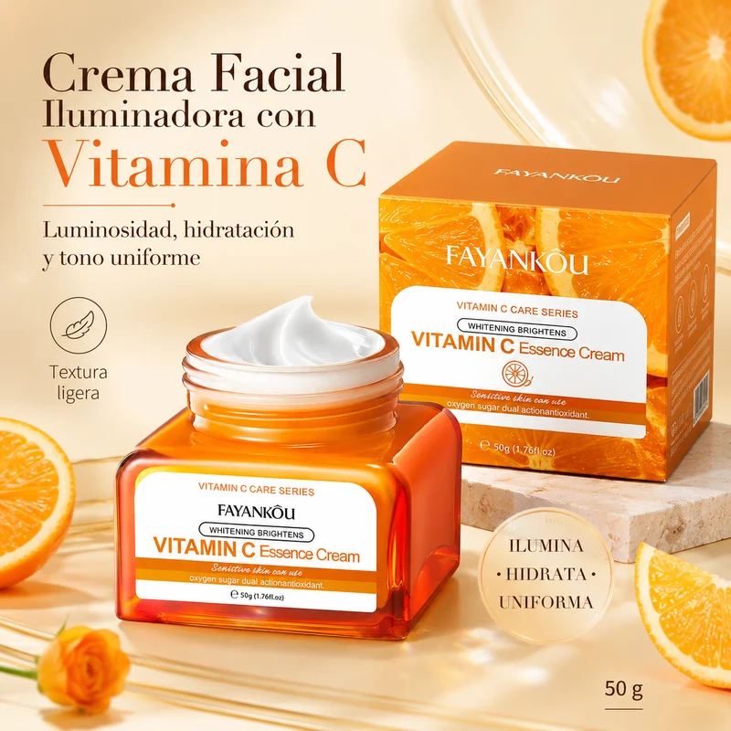 Crema Facial con Vitamina C 50g | Hidratación, Luminosidad y Tono Uniforme