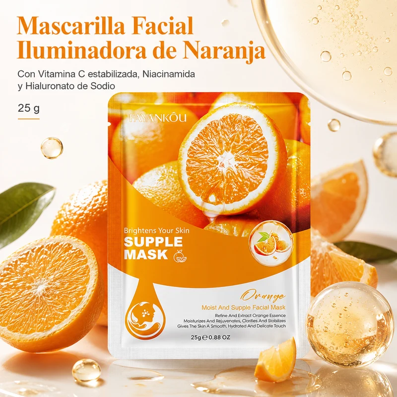 Mascarilla Facial Iluminadora de Naranja 25g | Vitamina C Estabilizada, Niacinamida e Hialuronato
