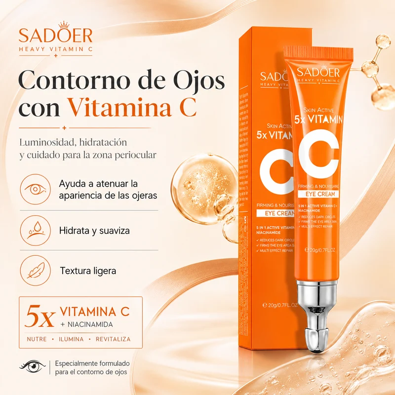 Contorno de Ojos con Vitamina C + Niacinamida 20 ml | Atenúa Ojeras, Hidrata y Suaviza la Mirada