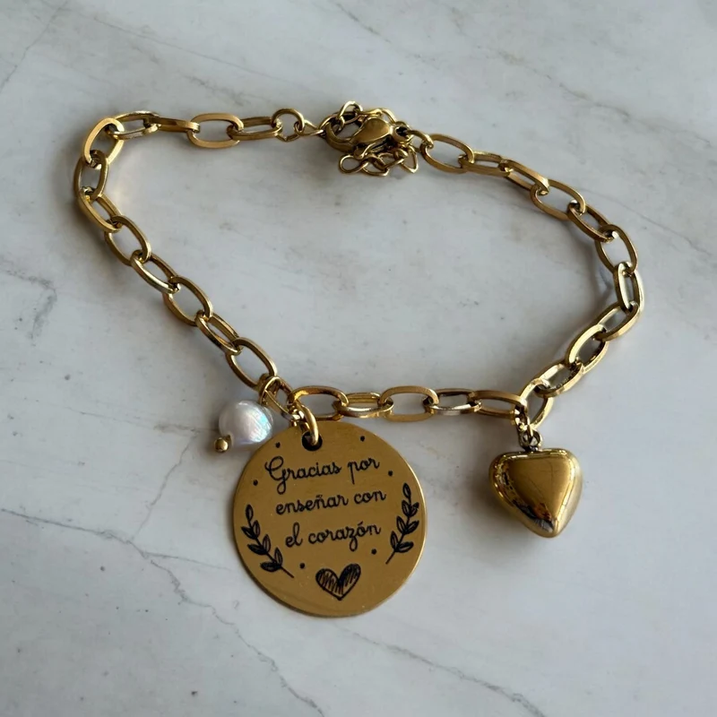 Pulsera Acero Gracias por enseñarnos con el corazón
