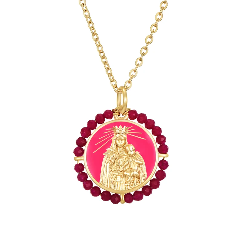 Colgante Virgen del Carmen Esmaltado rosa