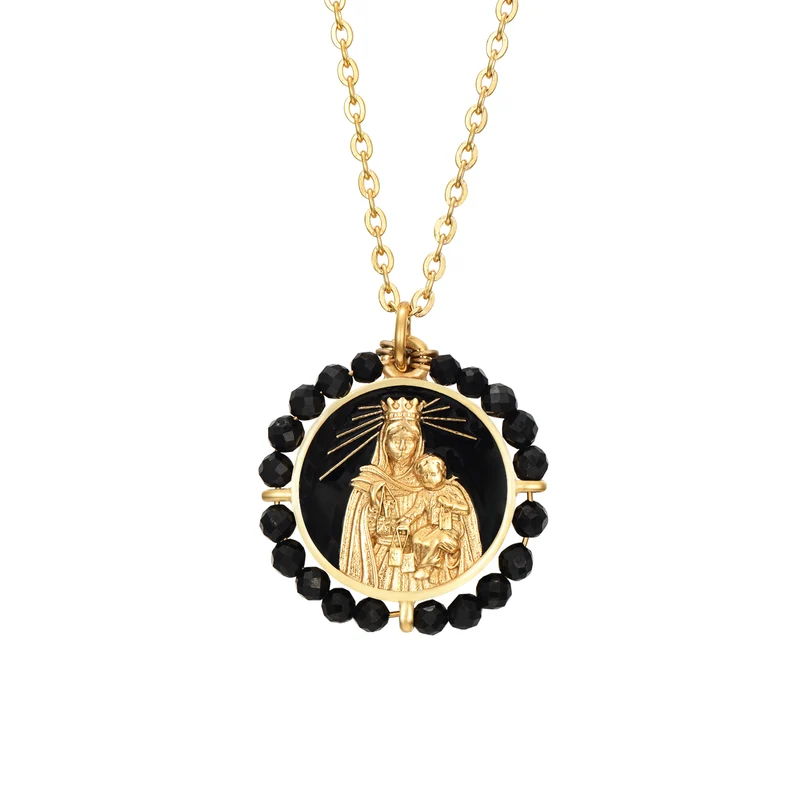 Colgante Virgen del Carmen Esmaltado negro Onix Negro
