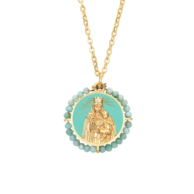 Colgante Virgen del Carmen Esmaltado verde Amazonita