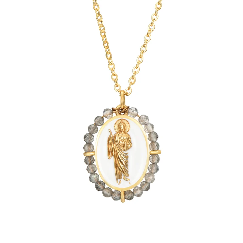 Colgante San Judas Esmaltado blanco Labradorita