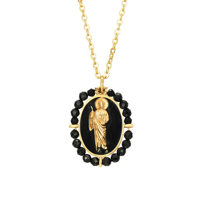 Colgante San Judas Esmaltado negro Onix Negro