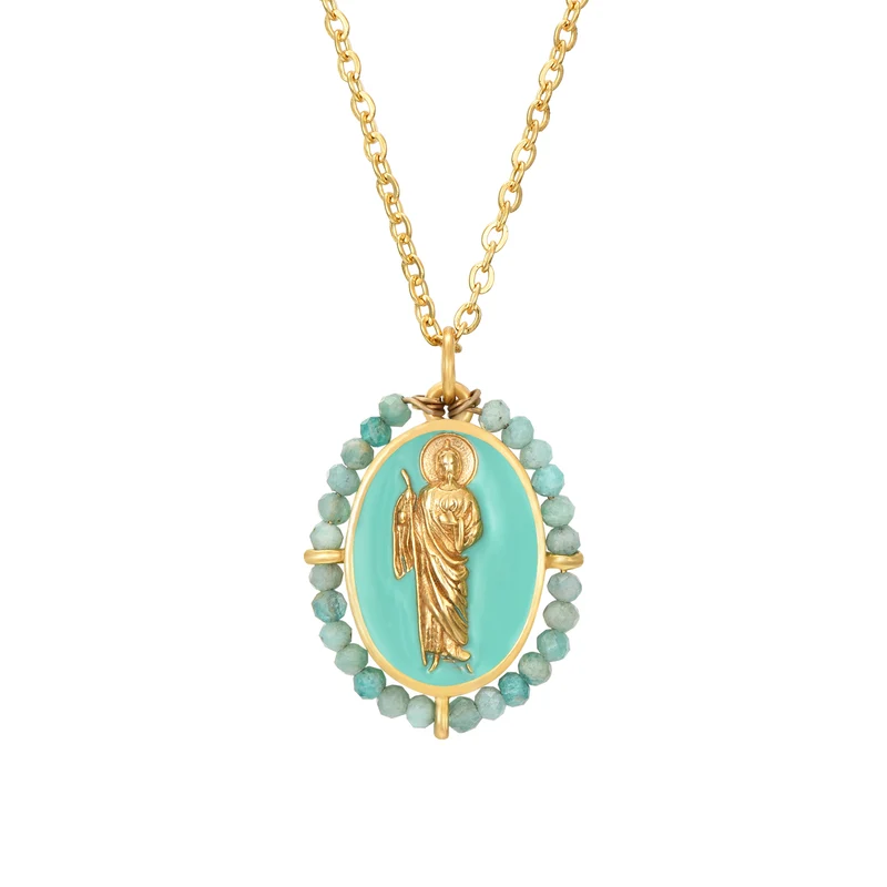 Colgante San Judas Esmaltado verde Amazonita
