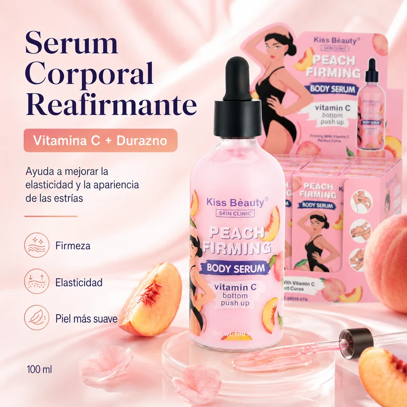 Serum Corporal Reafirmante Kiss Beauty Peach Firming 100 ml | Vitamina C y Durazno para Estrías, Elasticidad y Piel Más Firme