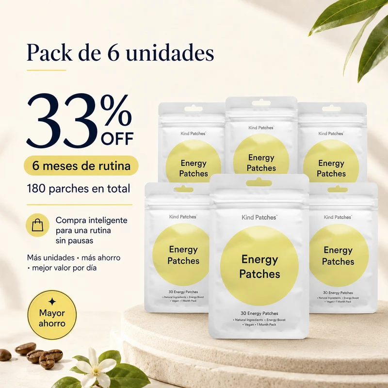 Kind Patches Energy Patches Pack de 2 Envases con Cafeína y Complejo de Vitaminas B – 60 Parches para Energía Diaria y Rutina Activa