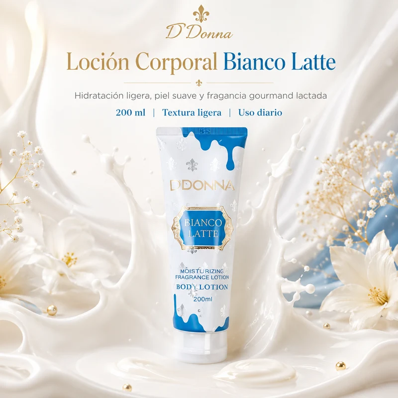 Loción Corporal D’DONNA Bianco Latte 200 ml | Hidratante, Rápida Absorción y Fragancia Gourmand Lactada