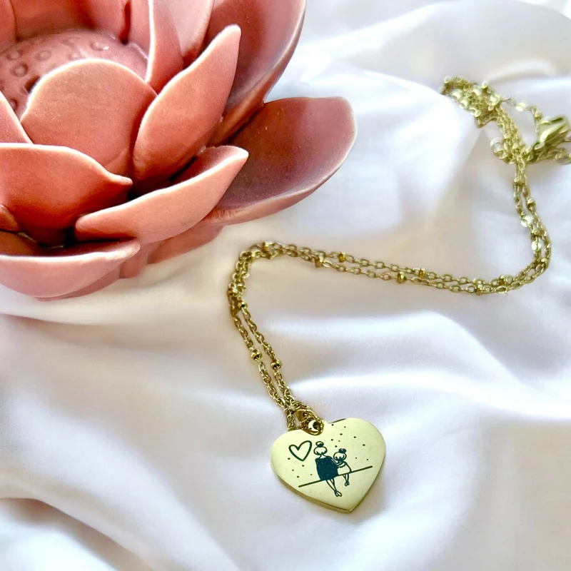 Colgante Acero Dorado Corazón Madre Hijos