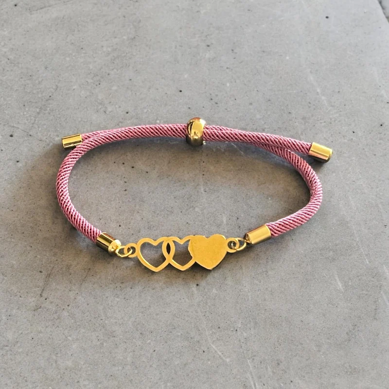 Pulsera Tres Corazones Acero Gold