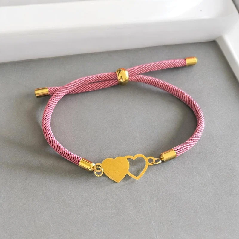 Pulsera Dos Corazones Acero Gold