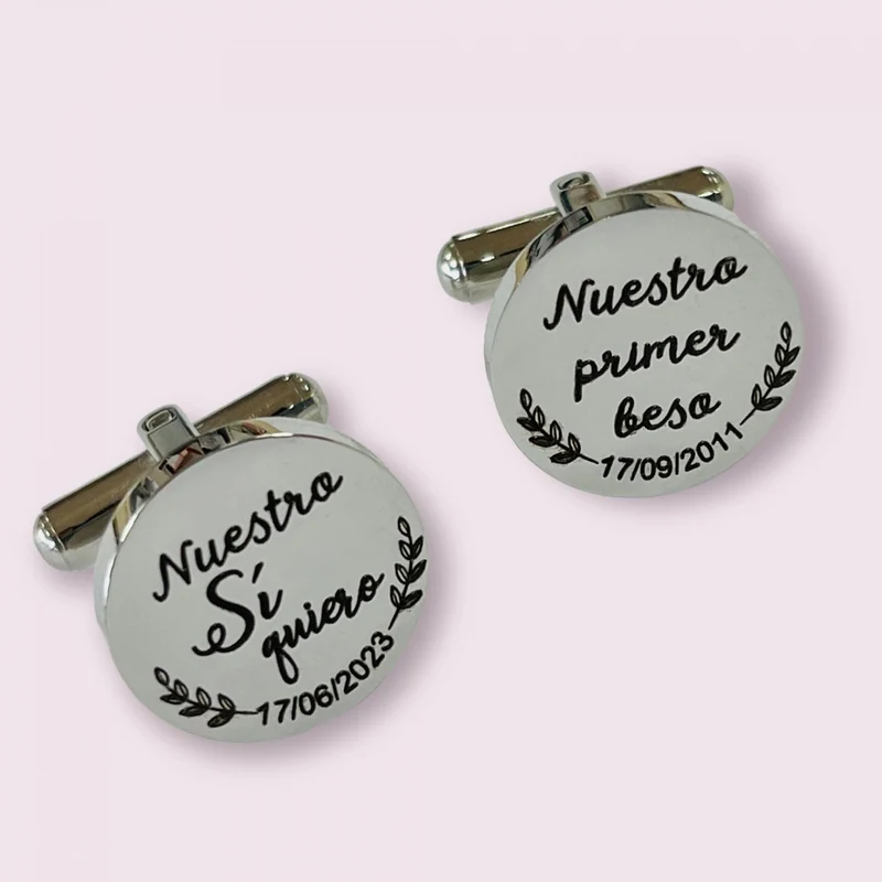 Gemelos personalizados para novio Primer beso