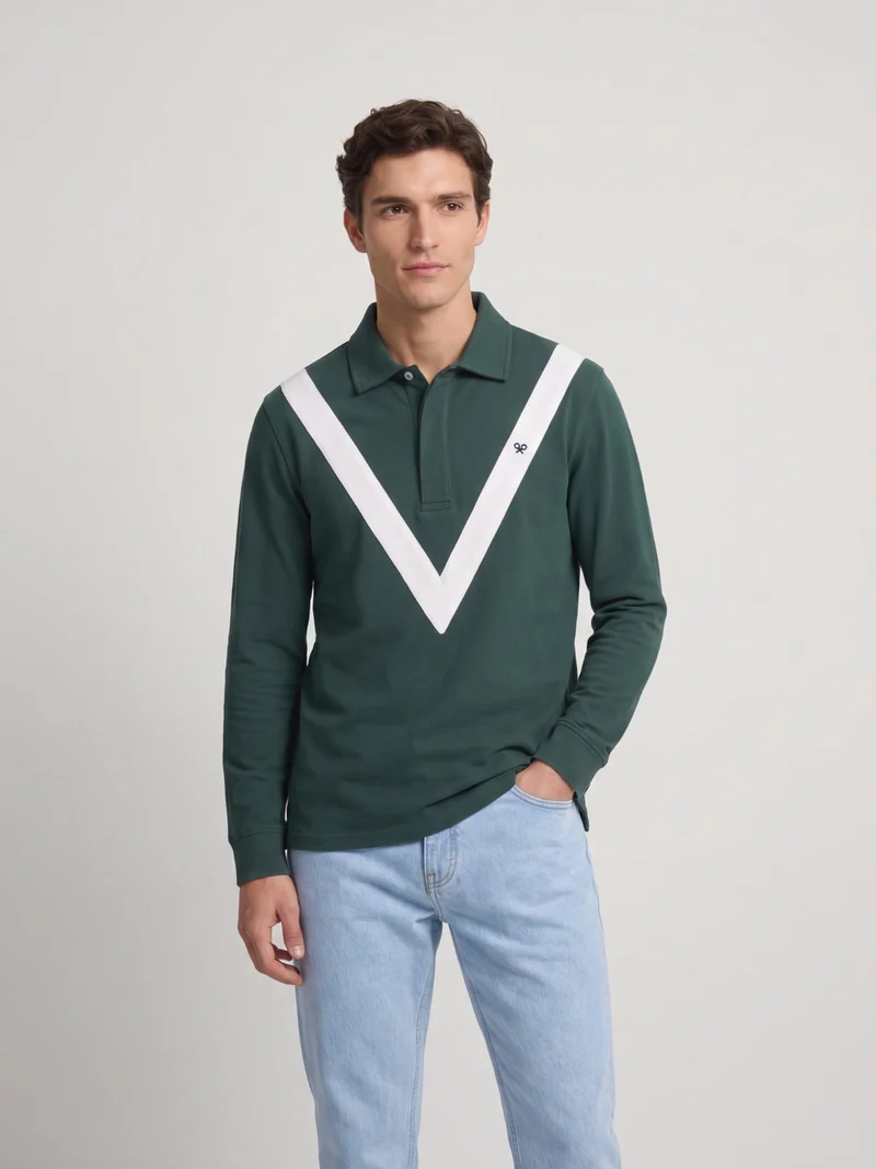Polo manga larga chevron verde oscuro