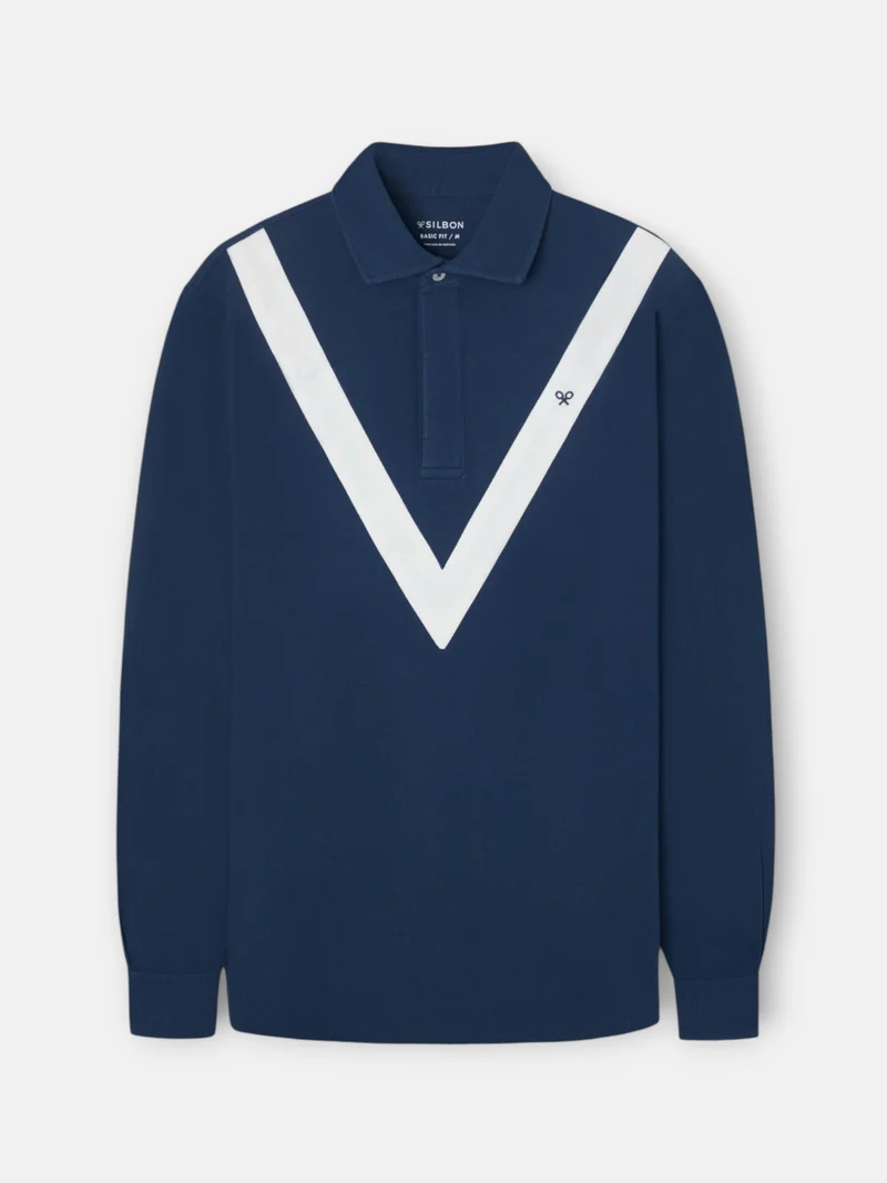 Polo manga larga chevron azul marino