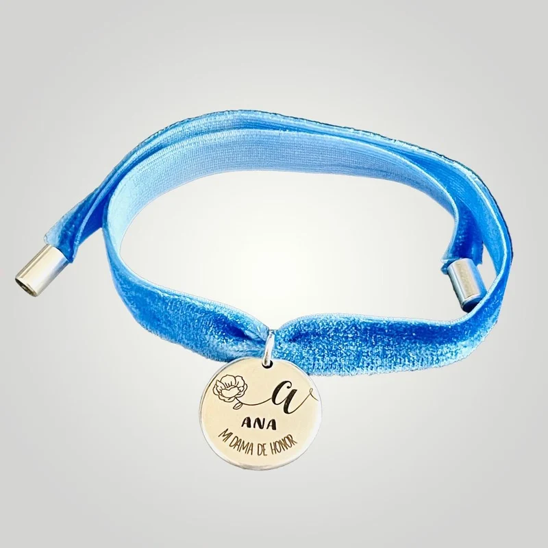 Pulsera Dama de Honor terciopelo inicial