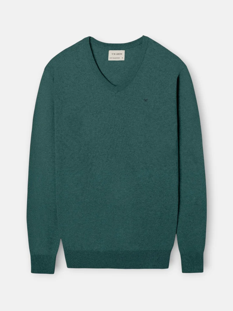Jersey cuello pico verde petroleo