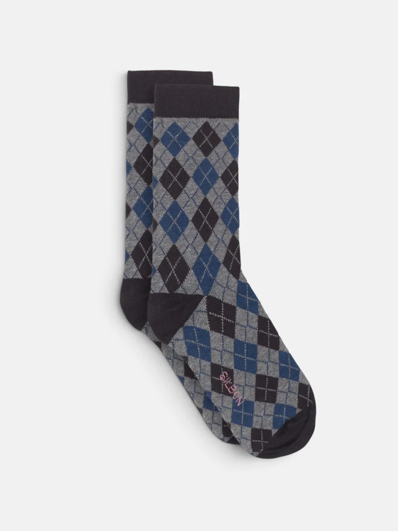 Calcetin rombos azul y marron