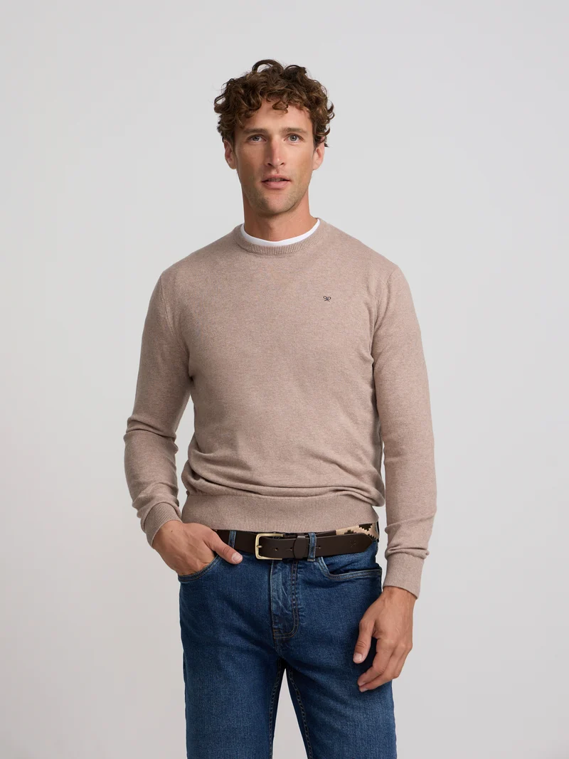 Jersey cuello redondo beige claro