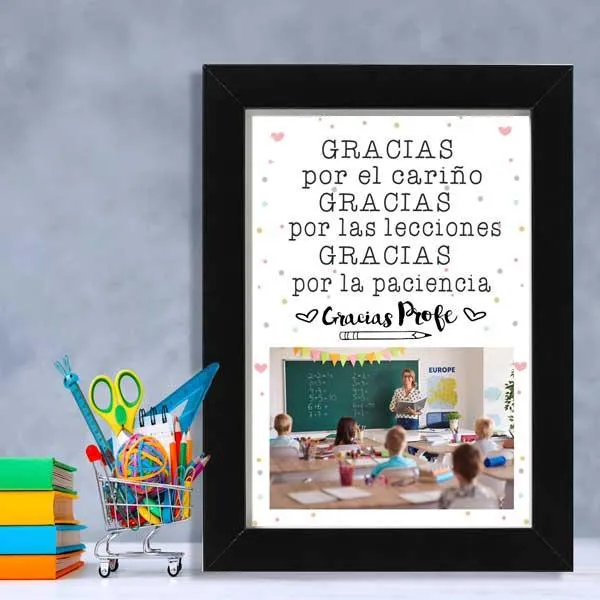 Lámina Personalizada Gracias Profe con fotografía de la clase