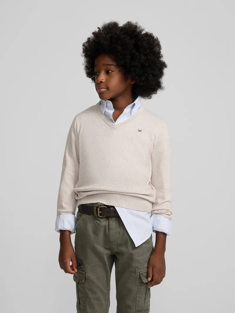 Jersey kids cuello pico crema
