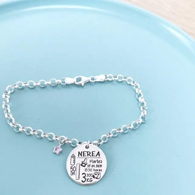 Pulsera Personalizada Natalicio en Plata