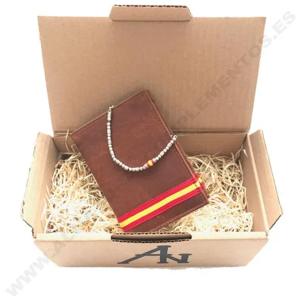 PACK CARTERA PIEL ESPAÑA Y PULSERA EN ACERO