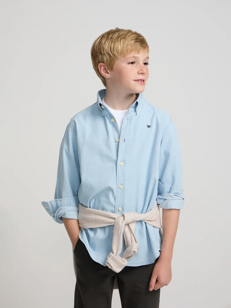 Camisa sport kids clasica denim azul claro