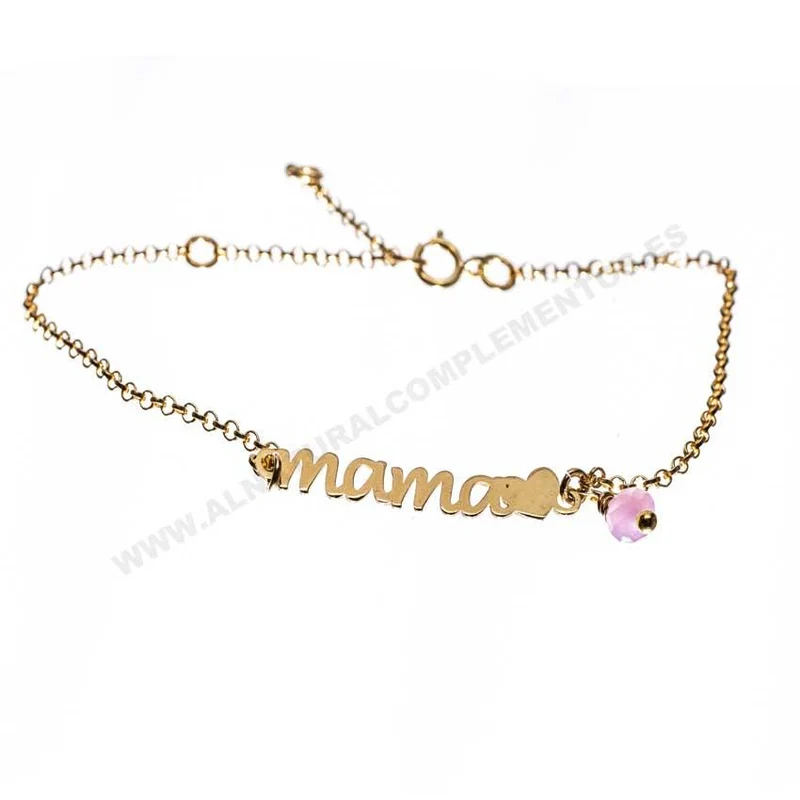 Pulsera Mamá en Plata con Piedra