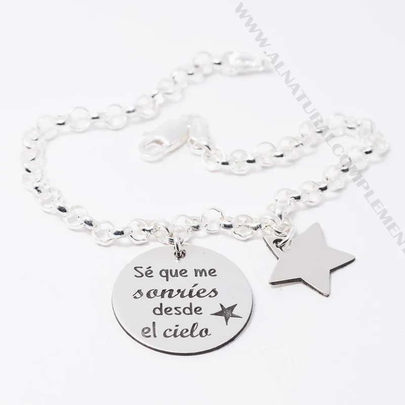 Pulsera Sé que me sonríes desde el cielo en plata con estrella