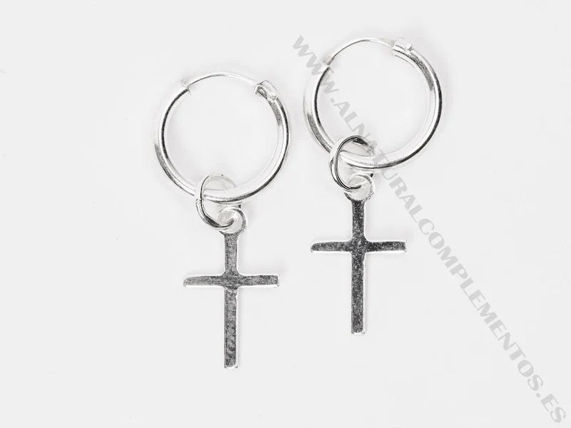 Pendientes aro cruz de plata