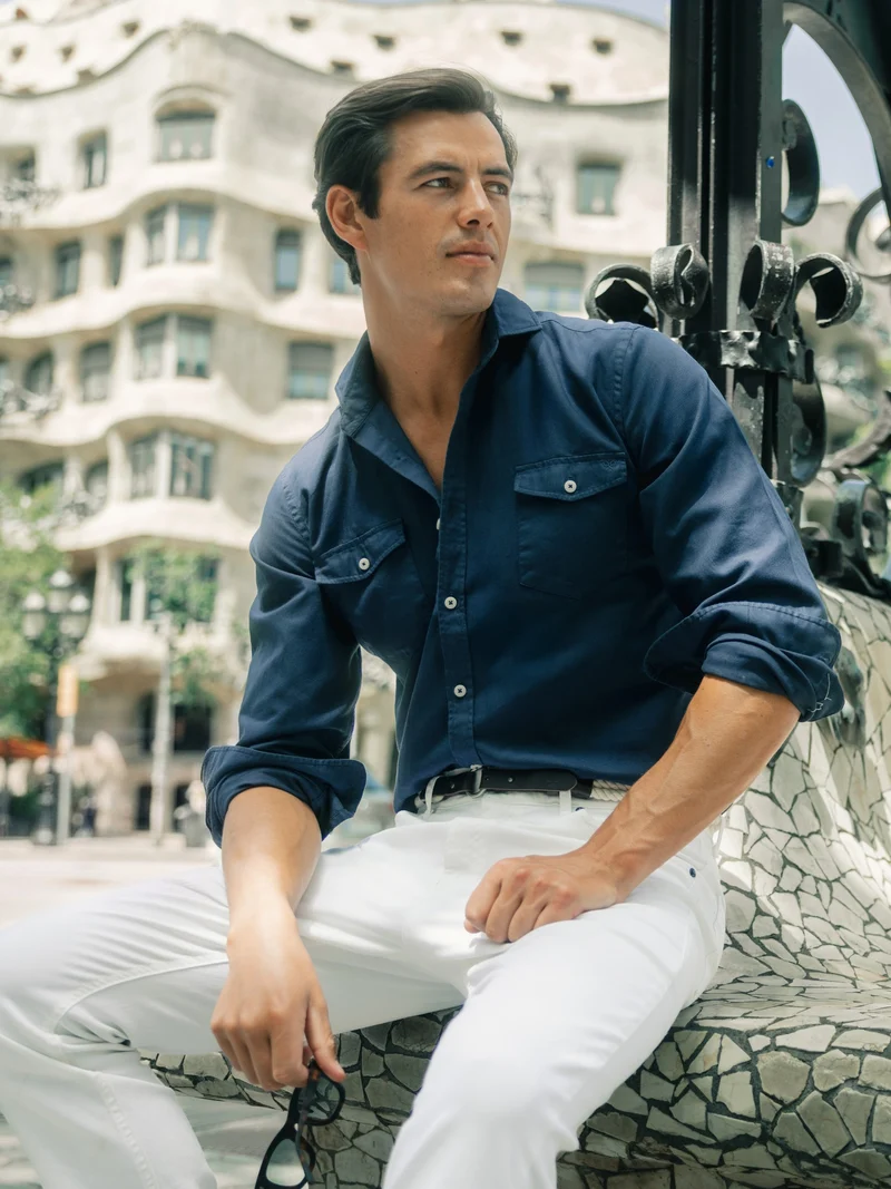 Camisa sport cruise bolsillos azul marino
