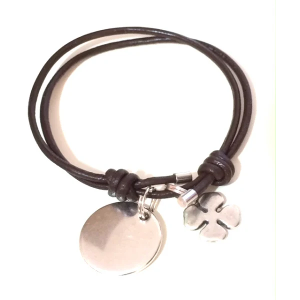 Pulsera personalizable cuero trébol