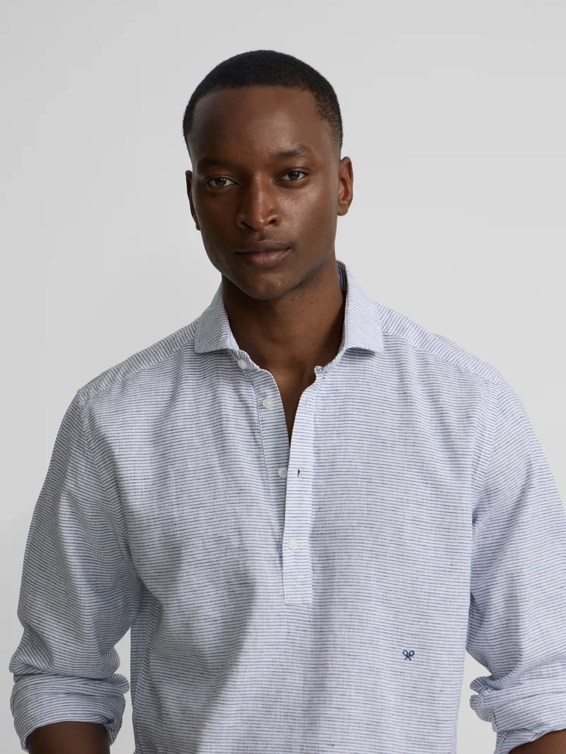 Polera sport lino rayas horizontales marino