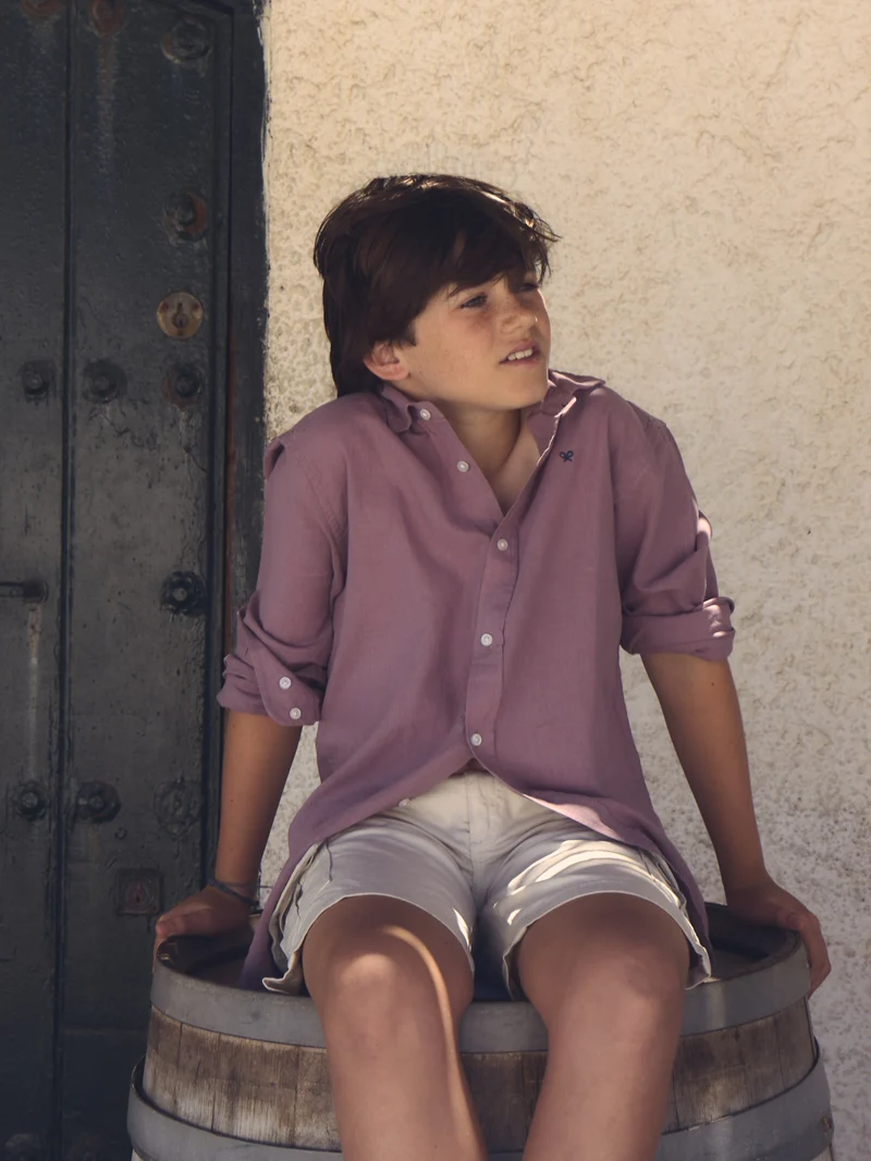 Camisa sport kids lino burdeos