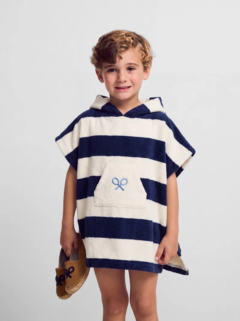 Poncho toalla kids rayas horizontales marino