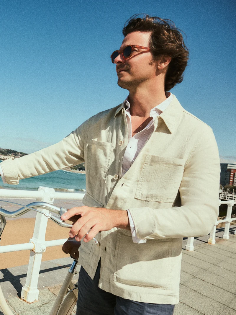 Sobrecamisa lino beige medio