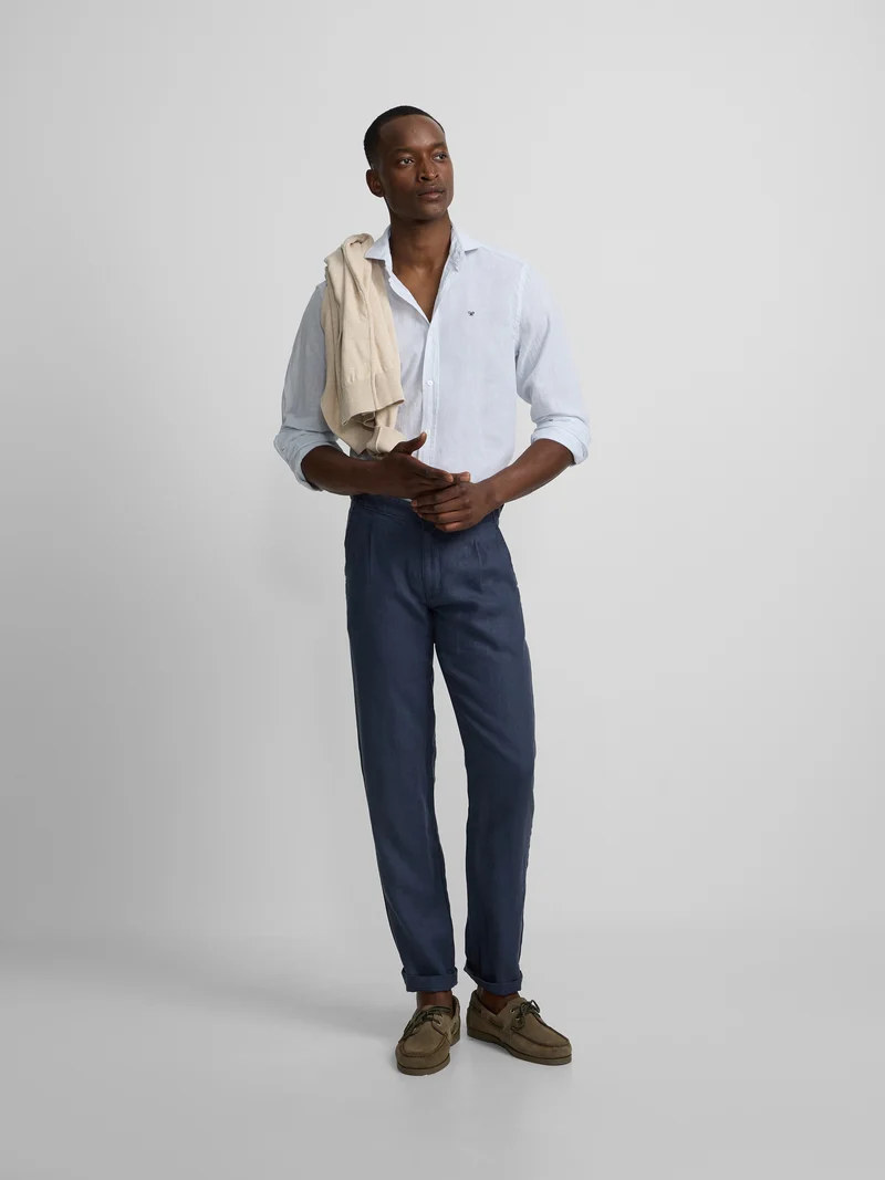 Pantalon sport pinza lino azul indigo