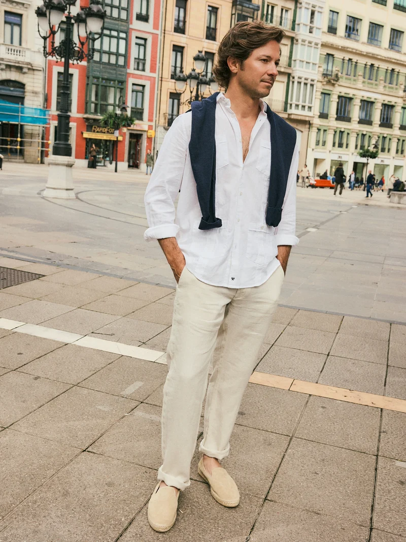 Pantalon sport chino lino beige