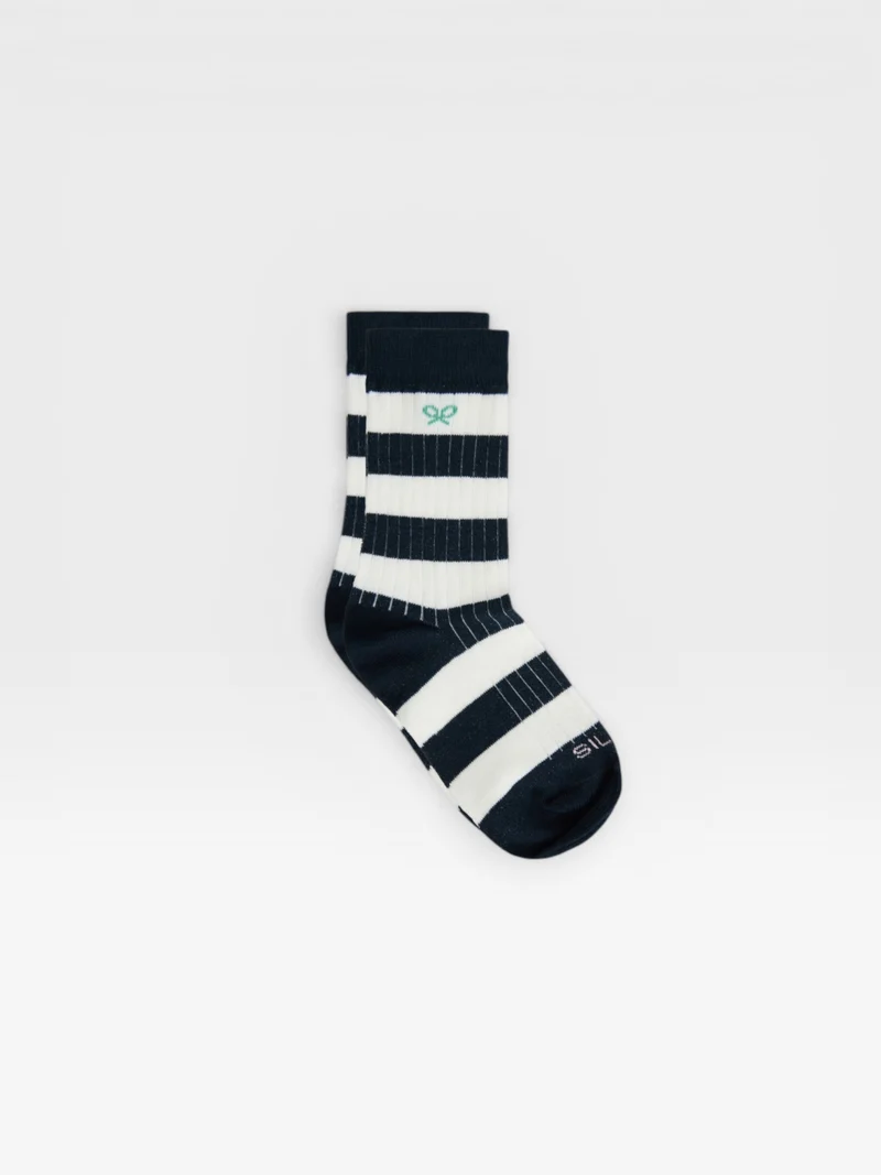 Calcetin kids rayas anchas blanco azul